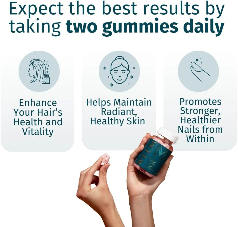 WEEM Hair Skin and Nails Gummies - Supports Healthy Hair - Vegan biotin Vitamins for Women & Men
