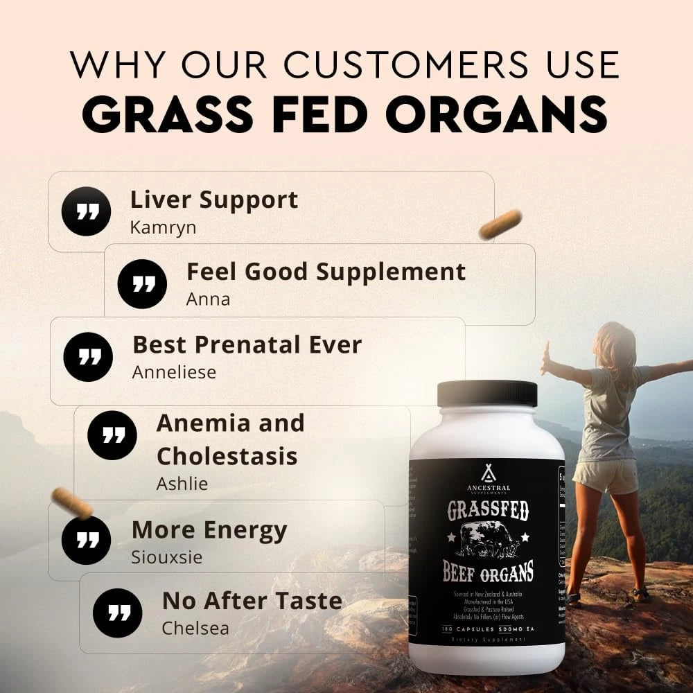 Ancestral Supplements Grass Fed Primal Beef Organ Supplement, 180 Ct