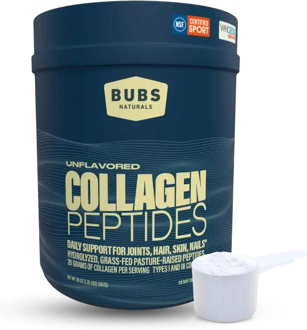 BUBS Naturals Collagen Peptides Powder, Collagen for Women &amp; Men, Hydrolyzed Peptides, Unflavored Pasture Raised Grass Fed, Paleo Keto Friendly, Supports Hair Skin &amp; Joint Health (20 oz) 28 Servings