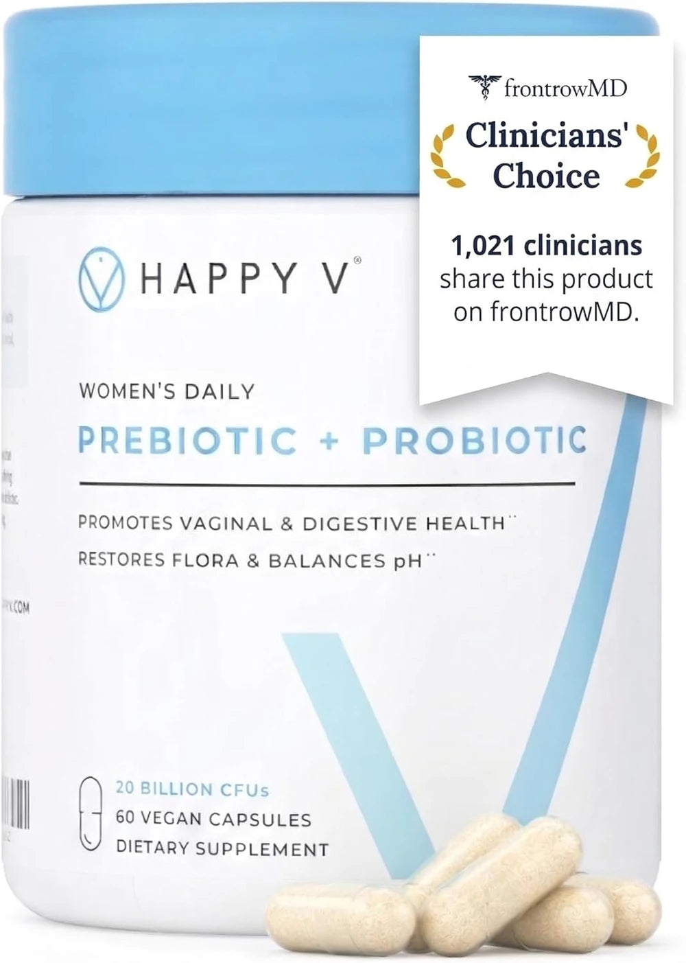 Happy V Dr. Formulated Vaginal Probiotics for Women Odor &amp; Itch Support, Urinary &amp; Gut Health, pH Balance