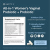 Happy V Dr. Formulated Vaginal Probiotics for Women Odor &amp; Itch Support, Urinary &amp; Gut Health, pH Balance