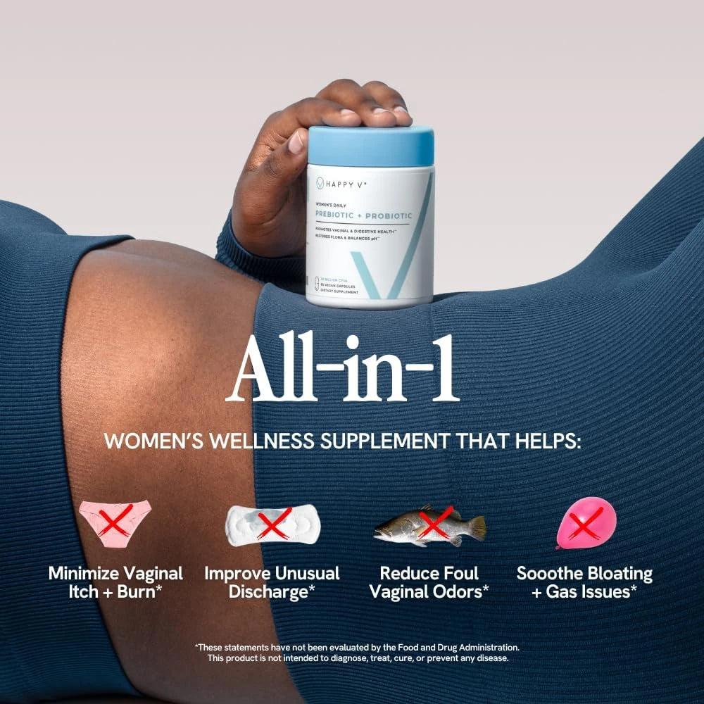 Happy V Dr. Formulated Vaginal Probiotics for Women Odor &amp; Itch Support, Urinary &amp; Gut Health, pH Balance