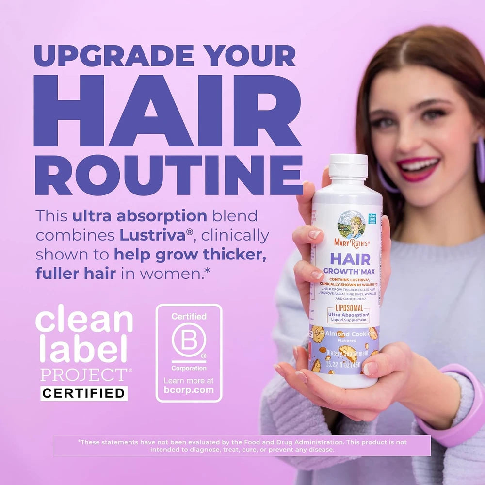 MaryRuth's Hair Growth Max Liposomal 10000mcg Biotin, Thicker Hair, 15.22oz