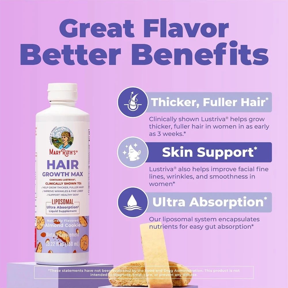 MaryRuth's Hair Growth Max Liposomal 10000mcg Biotin, Thicker Hair, 15.22oz
