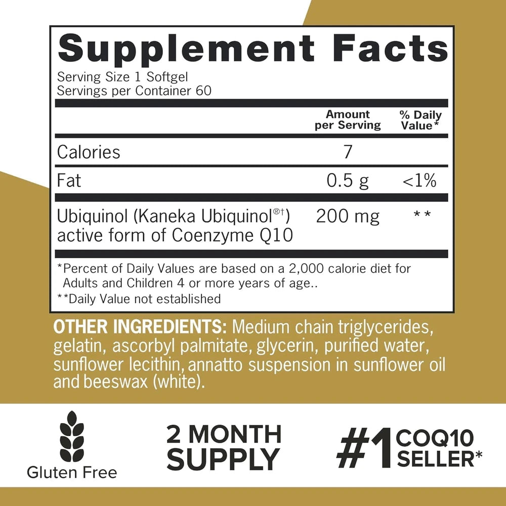 Qunol Ubiquinol 200mg, Extra Strength, Powerful Antioxidant, 60 Softgels