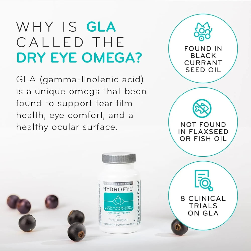 HydroEye Dry Eye Supplement, Clinically Tested, GLA &amp; Omega3s - 120 Count