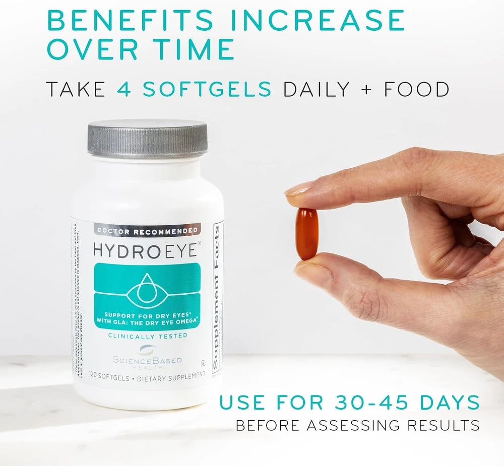 HydroEye Dry Eye Supplement, Clinically Tested, GLA &amp; Omega3s - 120 Count