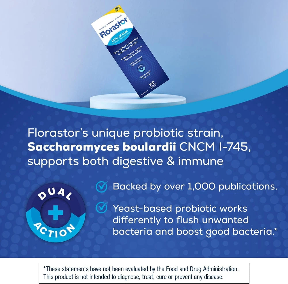 Florastor Probiotic for Digestive and Immune Health, 100 Capsules