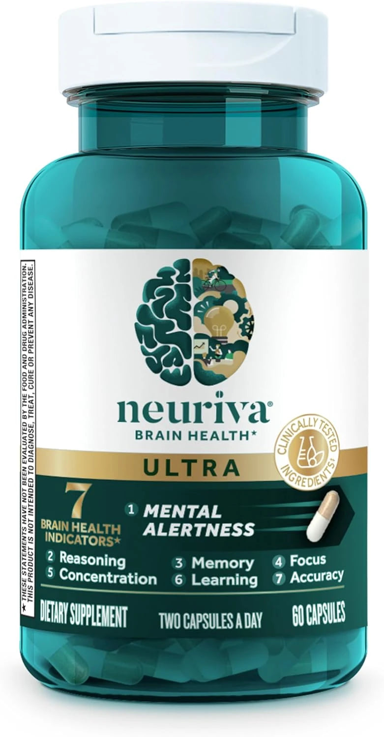 NEURIVA Ultra Brain Supplements for Memory and Focus, Phosphatidylserine, Cognivive, Neurofactor, Folic Acid, Vitamin B12 &amp; Vitamin B6, 60 Count Capsules