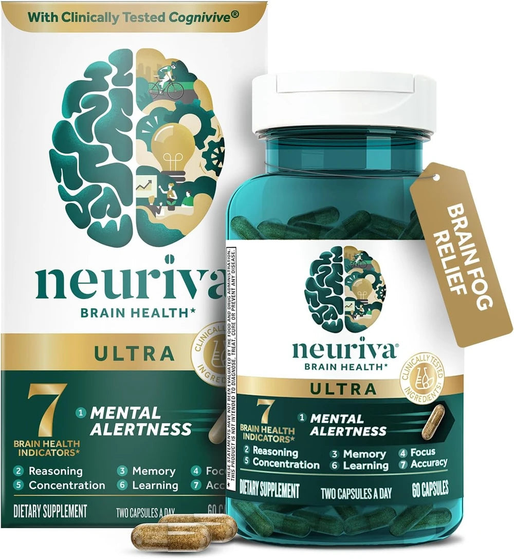 NEURIVA Ultra Brain Supplements for Memory and Focus, Phosphatidylserine, Cognivive, Neurofactor, Folic Acid, Vitamin B12 &amp; Vitamin B6, 60 Count Capsules