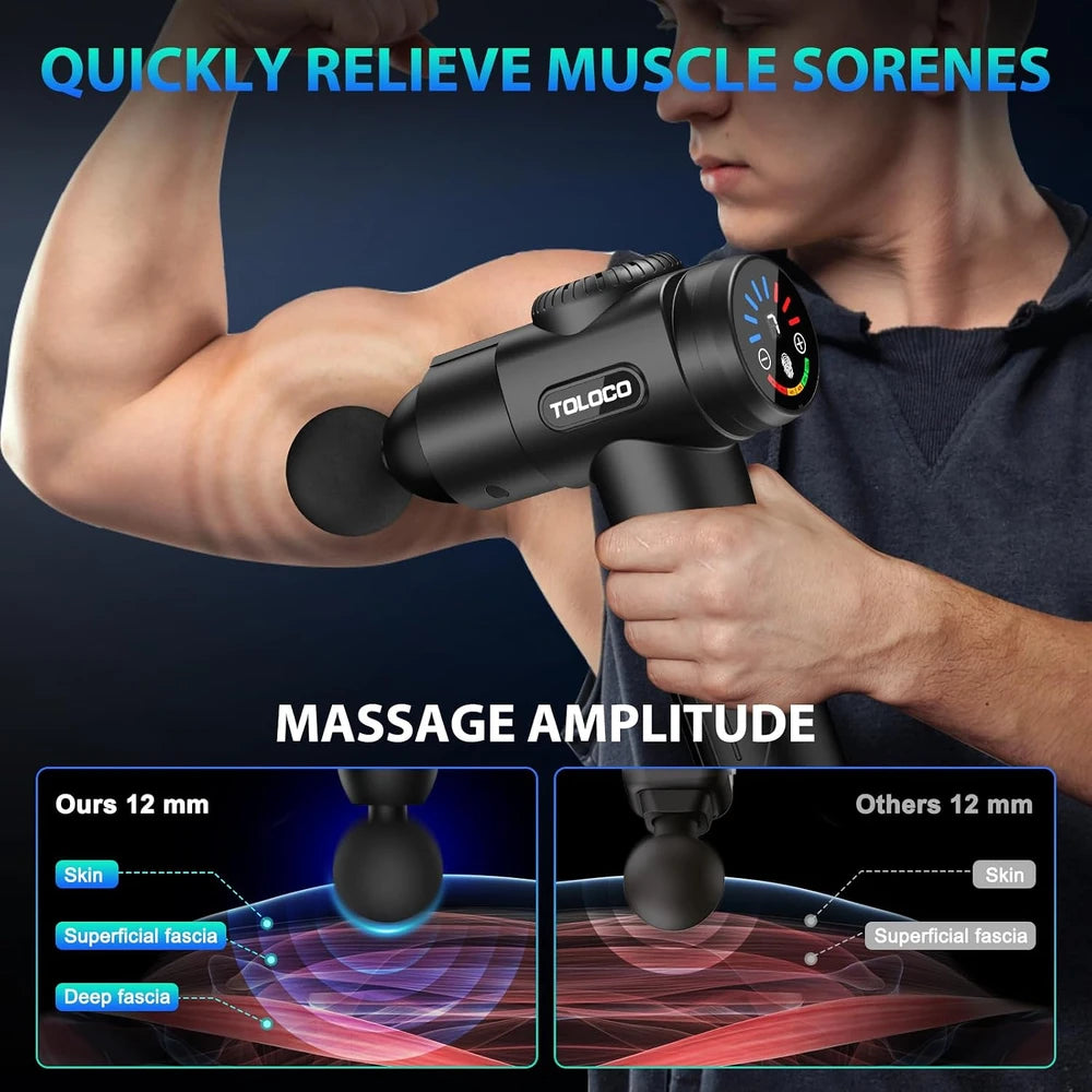 TOLOCO Massage Gun, Deep Tissue Back Massage for Athletes for Pain Relief, Percussion Massager with 10 Massages Heads - Black