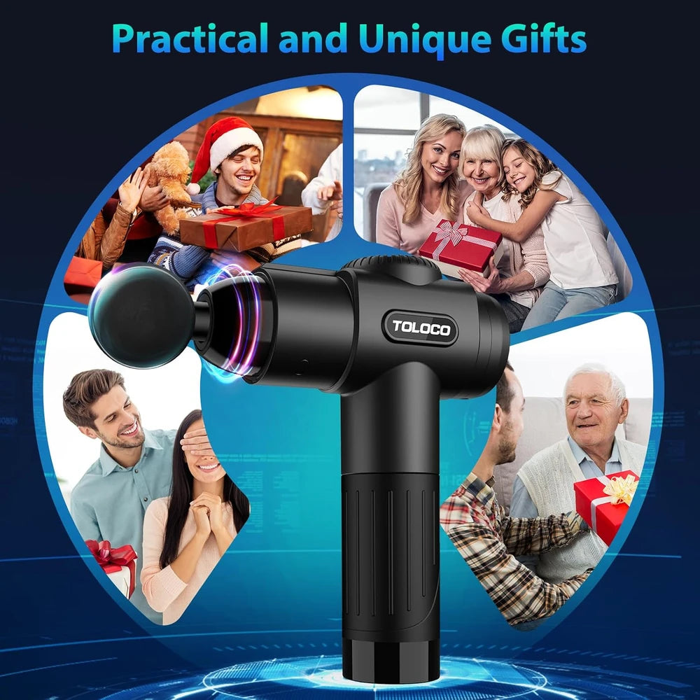 TOLOCO Massage Gun, Deep Tissue Back Massage for Athletes for Pain Relief, Percussion Massager with 10 Massages Heads - Black