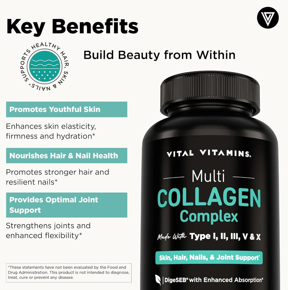 Vital Vitamins Multi Collagen Peptides Complex for Women &amp; Men, 150 Pills