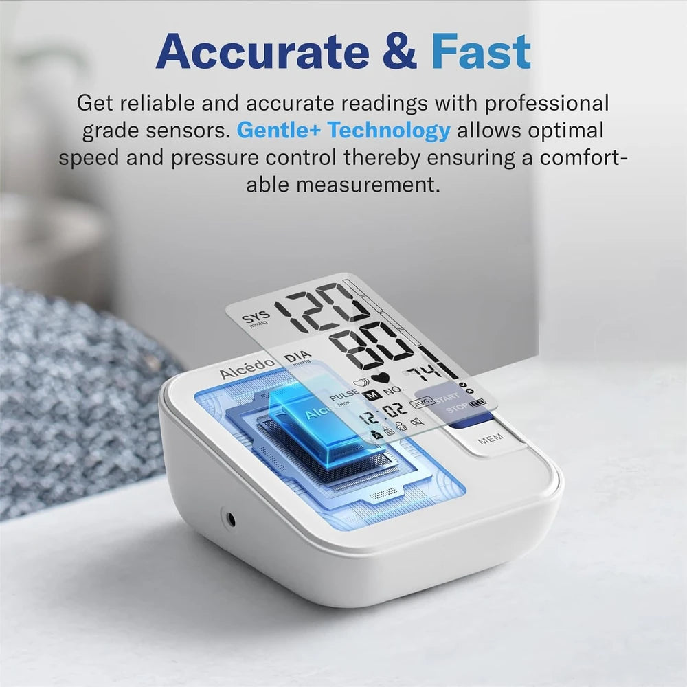 Alcedo Blood Pressure Monitor for Home Use, Upper Arm Cuff BP Machine - LCD Screen - White