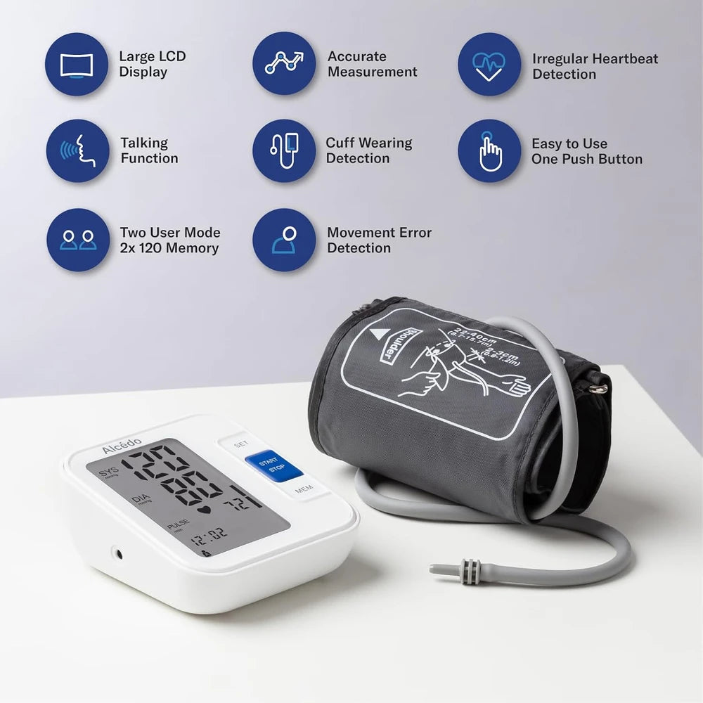Alcedo Blood Pressure Monitor for Home Use, Upper Arm Cuff BP Machine - LCD Screen - White