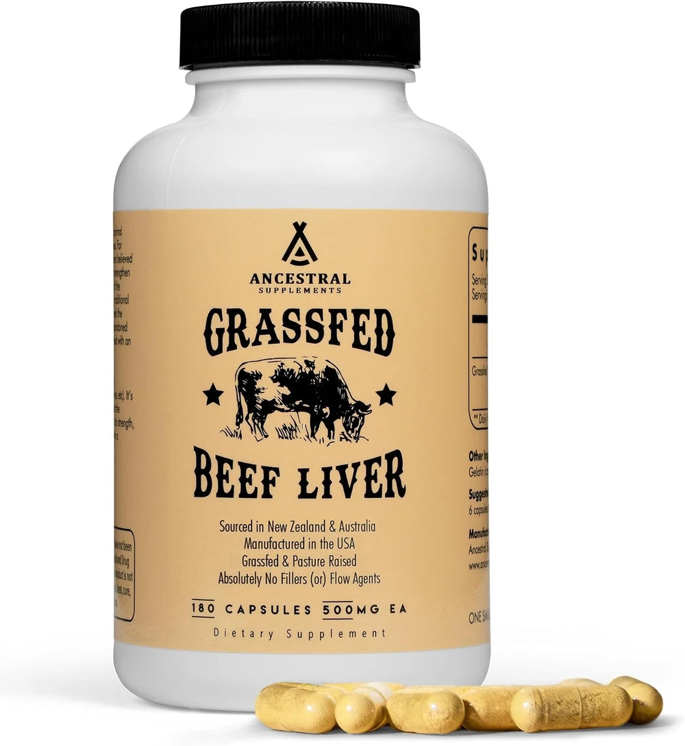 Ancestral Supplements Beef Liver Support Capsules, Iron &amp; Energy, 180 Ct