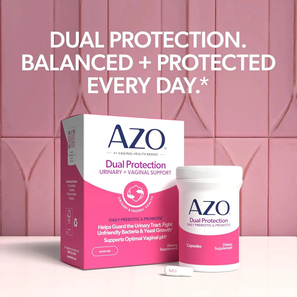 AZO Dual Protection Urinary + Vaginal, Women Probiotics &amp; Prebiotics, 30 Ct