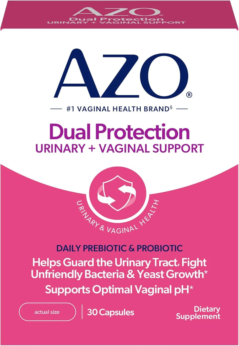 AZO Dual Protection Urinary + Vaginal, Women Probiotics &amp; Prebiotics, 30 Ct