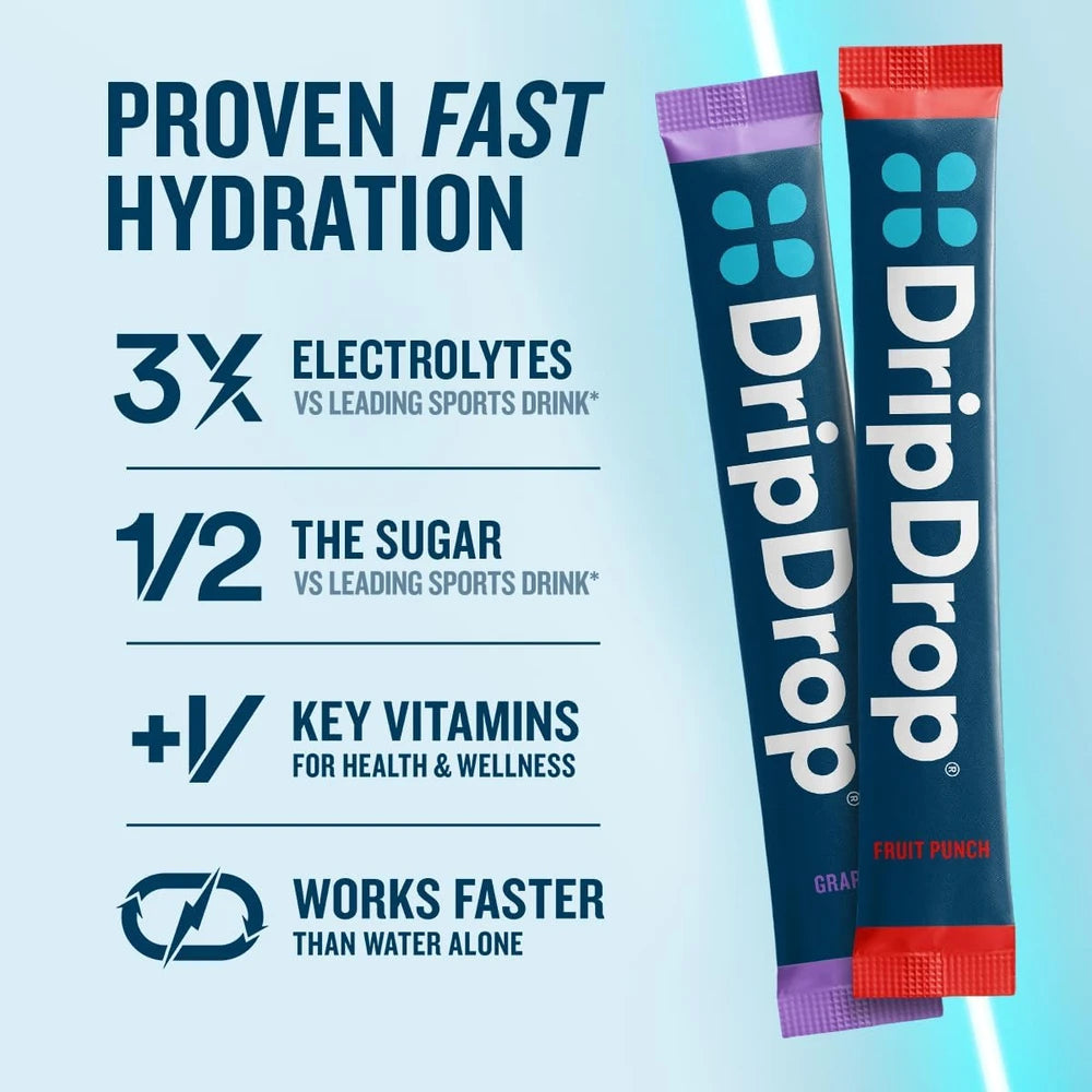 DripDrop Hydration Juicy Variety Pack, Electrolyte Packets, 32 Count