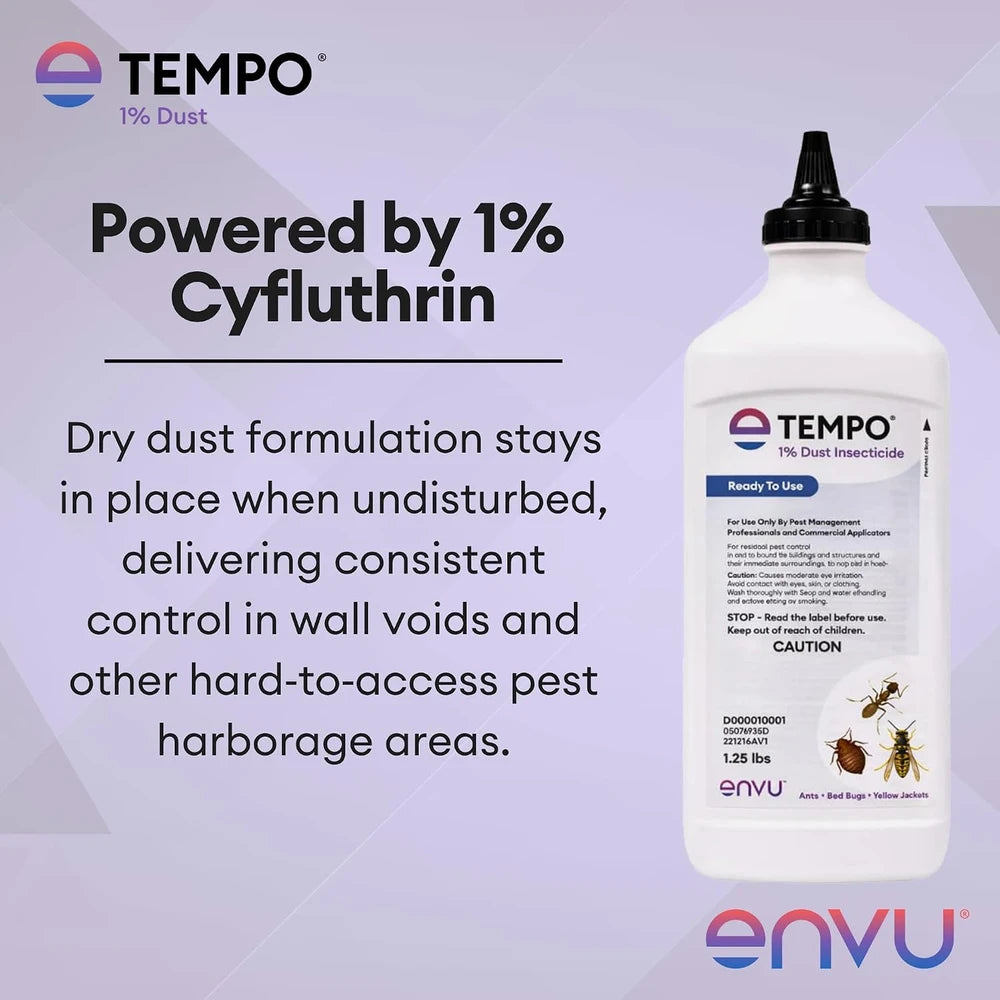 Tempo 1% Dust Insecticide 1.25 lbs | Ready-to-Use Cyfluthrin Bug Dust for Ants, Spiders, Roaches, Bed Bugs, and Stinging Insects | Crack and Crevice Pest Control
