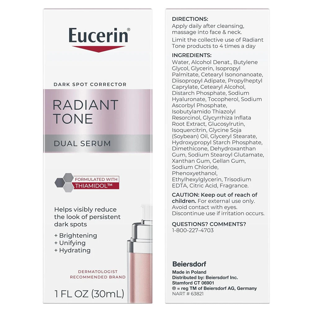 Eucerin Radiant Tone Dual Serum Dark Spot Corrector, Dark Spot Serum with Thiamidol and Hyaluronic Acid, 1 Fl Oz Bottle