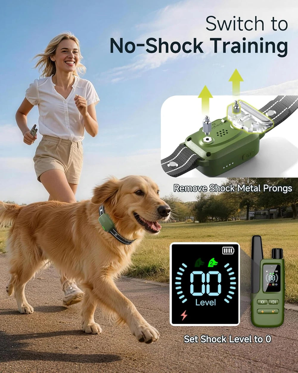 Dog Shock Collar - 4500FT Dog Training Collar with Remote for Dogs 10-120lb - Green