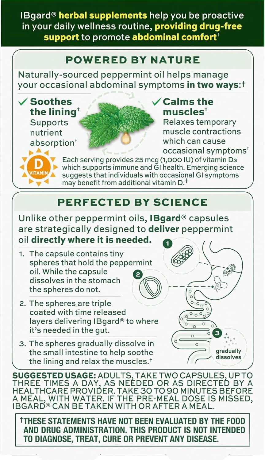 IBgard with Vitamin D, Peppermint Oil, 48 Capsules