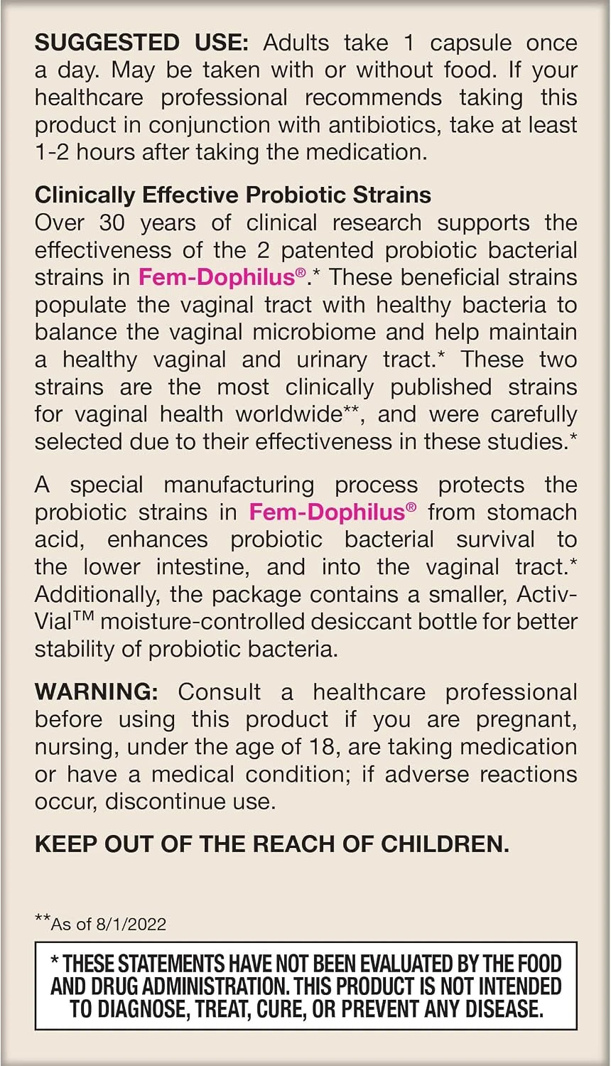 Jarrow FemDophilus Probiotics, Vaginal &amp; Urinary Tract Support, 60 Capsules