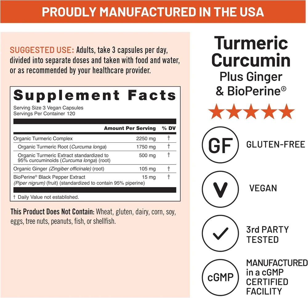 NatureWise Turmeric Curcumin 2250mg Supplement with BioPerine, 360 Capsules