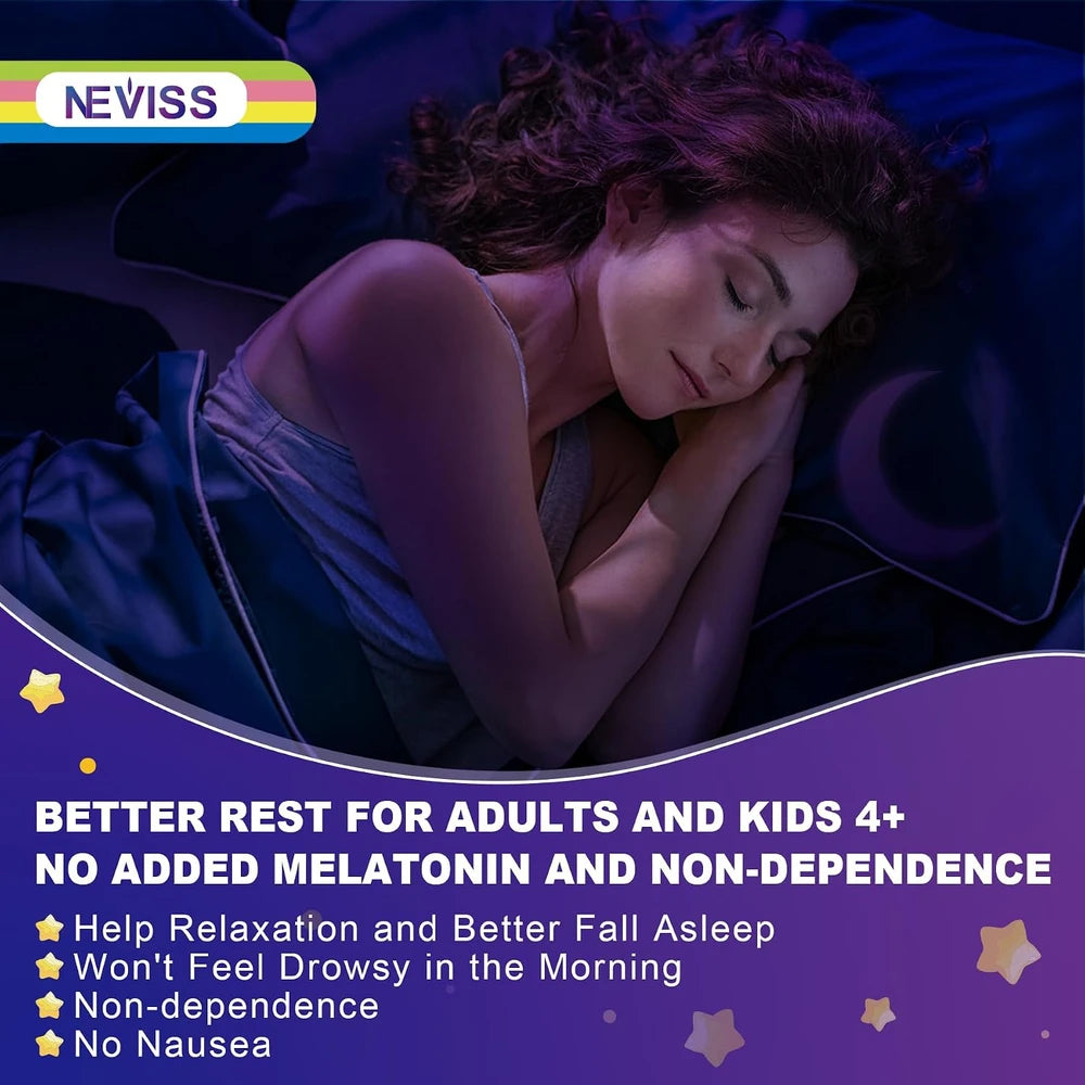 NEVISS Magnesium Glycinate Gummies for Adults &amp; Kids 4+, Sugar Free Magnesium Bisglycinate Supplement 400/200mg with B6D3, L-Theanine for Zzz &amp; Relaxation, Brain, Melatonin Free Gummies, 2Pack