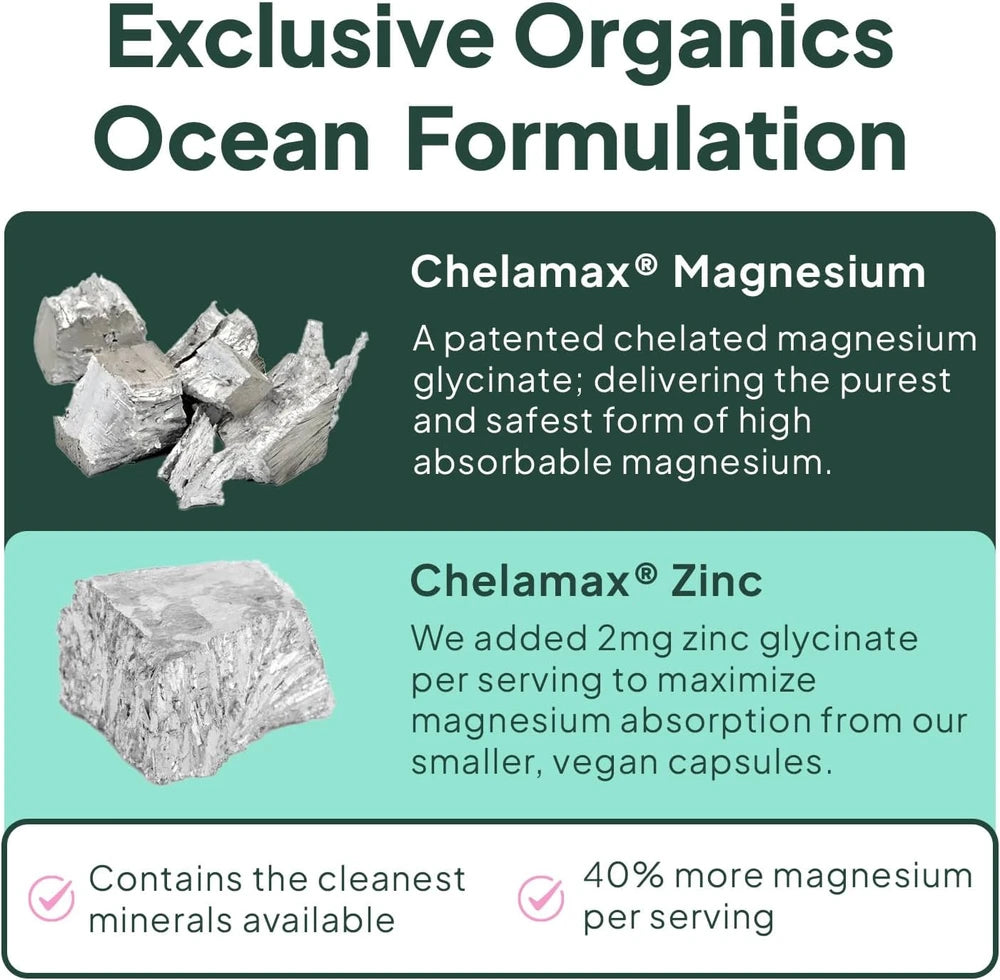 Organics Ocean Pure Magnesium Glycinate Supplement with Zinc, 1 Bottle