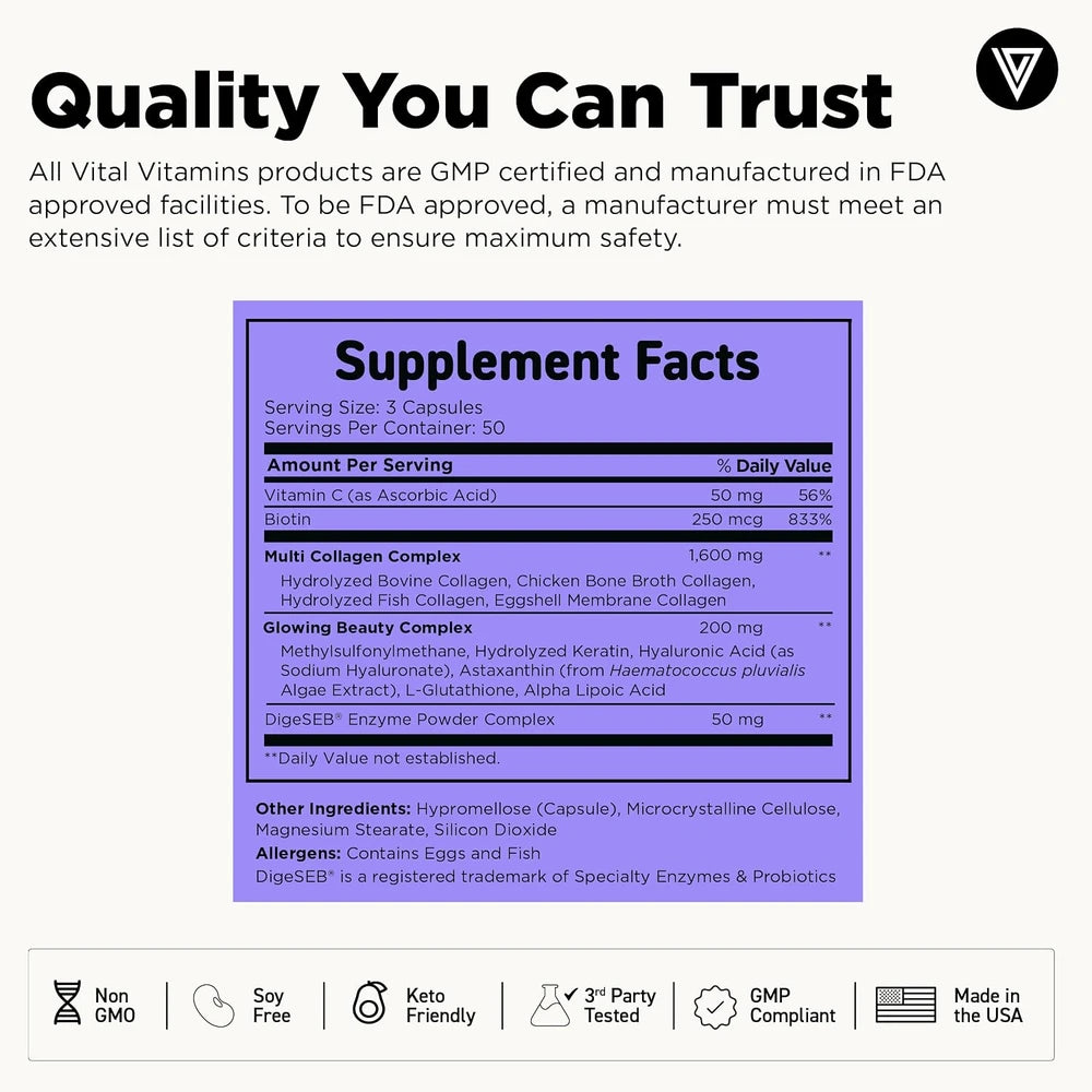 Vital Vitamins Multi Collagen Complex Plus Biotin, Hyaluronic Acid &amp; VIT. C